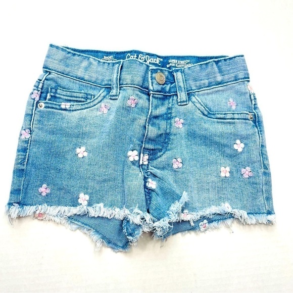Cat & Jack Denim Cutoff Flower Embroidered Shorts - Picture 1 of 6